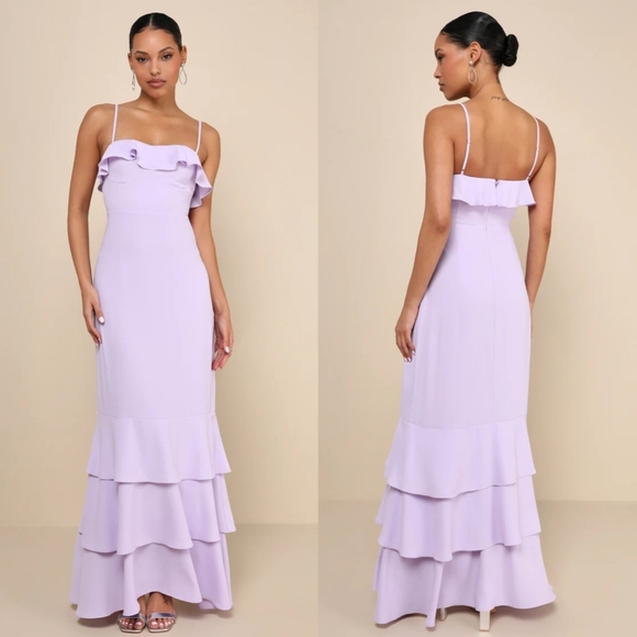 Lulus Lively Evenings Lavender Sleeveless Tiered Maxi Dress M Wedding Party Prom - Picture 1 of 9